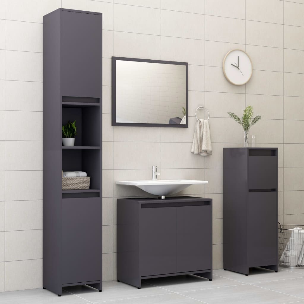 Bathroom Cabinet High Gloss Grey 30x30x95 cm Chipboard